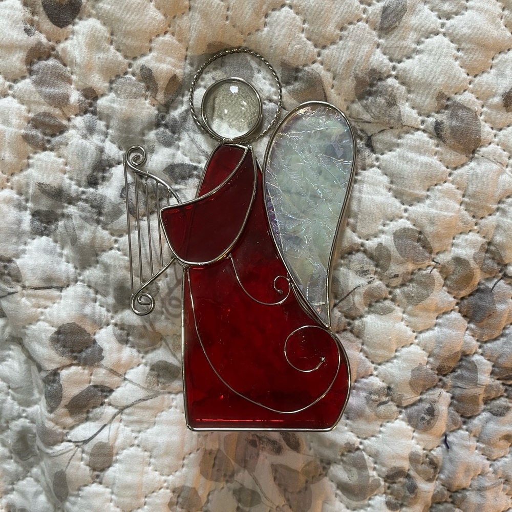 Red and Silver Stained Glass Angel Tealight holder